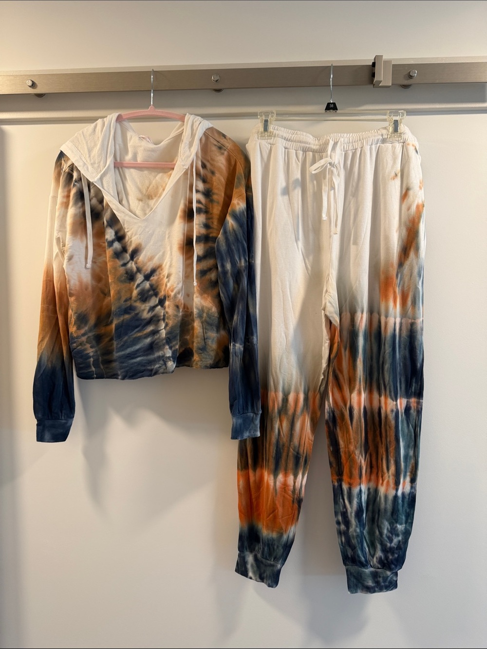 Colsie Tie-Dye Hooded Sweatshirt and Joggers Set - Navy, Rust, Cream